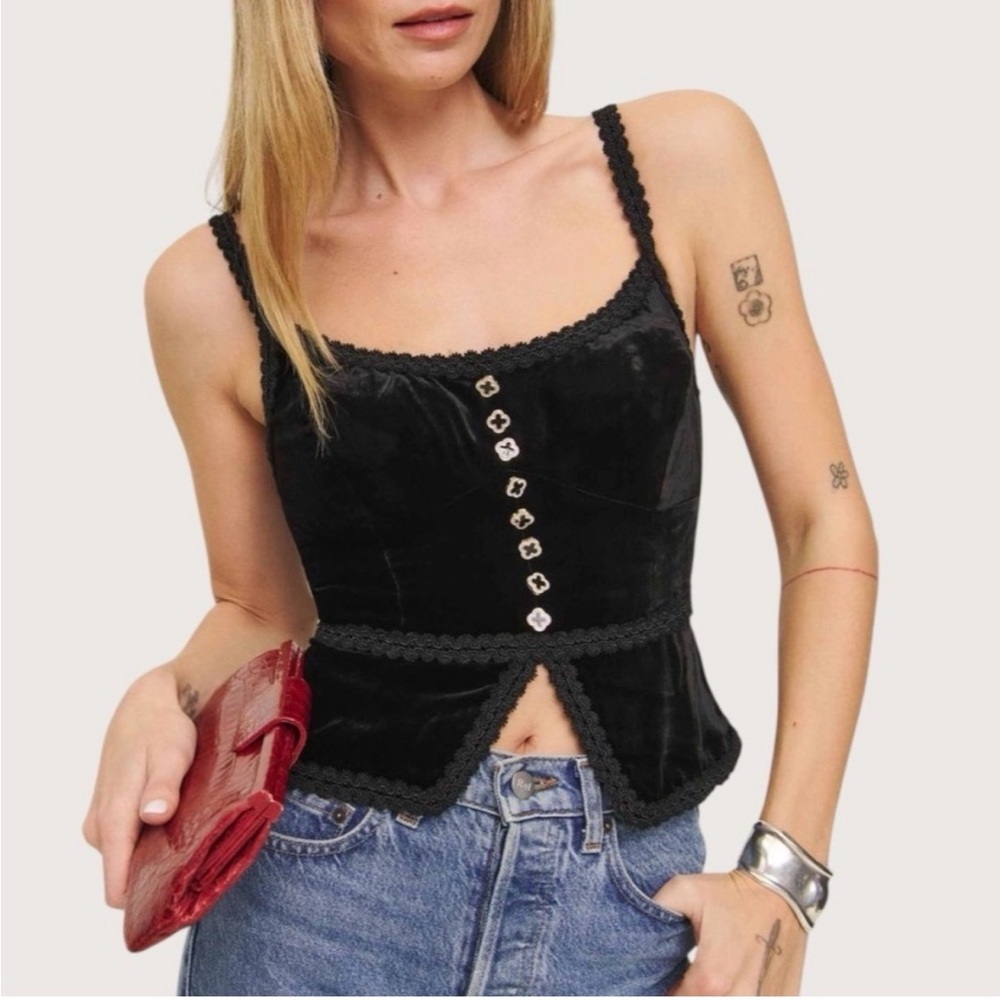 NWT Reformation BLACK MINA BUTTON DOWN CAMI Size 2